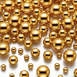 Junkin 500 Pcs Vase Filler Faux Pearls Vase Makeup Beads Bulk No Hole Gloss Pearl Beads Mixed Sizes Round Pearls for Wedding Home Table Theme Party Birthday Decoration, 8/14/20 mm (Gold)