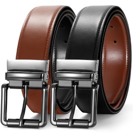 JASGOOD Men's Belt, Reversible Leather Belts for Men for Dress Pants, One Reverse For 2 Sides Casual Belt，Gun Black/Brown