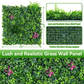 Artificial Grass Wall Panels, 20"x20" 16pcs Grass Backdrop Wall with Mint Plant Leaves, UV-Anti Fake Greenery Plant Boxwood Panels for Privacy Fence Screen, Outdoor Green Wall Decor for Patio Garden