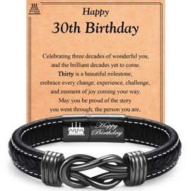 EYQV 30th Birthday Gifts for Men, Leather Bracelet 30th Birthday Gifts for Dad Son Grandad Grandson Uncle Brother, Unique Mens Birthday Gift