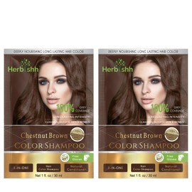 Herbishh Hair Color Shampoo 2 Travel Pack Combo with Pro-Keratin Argan Hair Mask for Deep Conditioning & Hydration 3 in 1 Permanent Hair Dye Shampoo for Grey Hair (Chestnut brown)