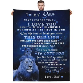 AEEZO to My Son Blanket from Dad Son Gift from Dad Lion Blanket for Sofa Bedroom Warm Cozy Flannel Blanket Christmas Birthday Gift for Son 50x60 Inch