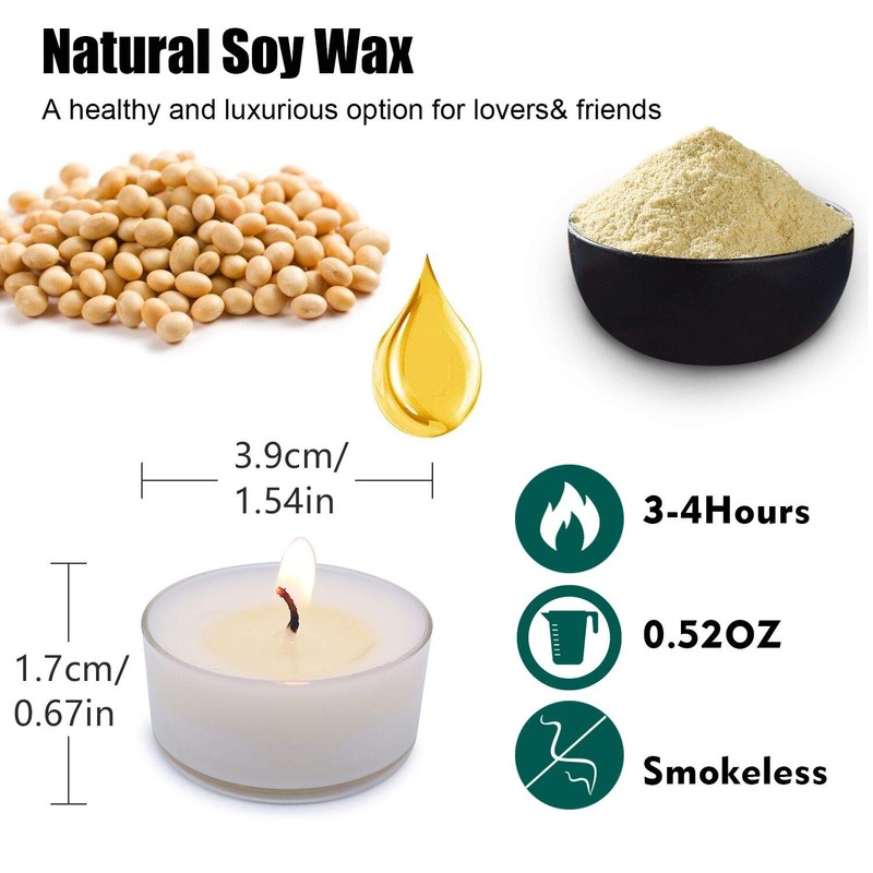 Set of 30 Unscented Tealight Candles, Bulk Natural Soy Wax