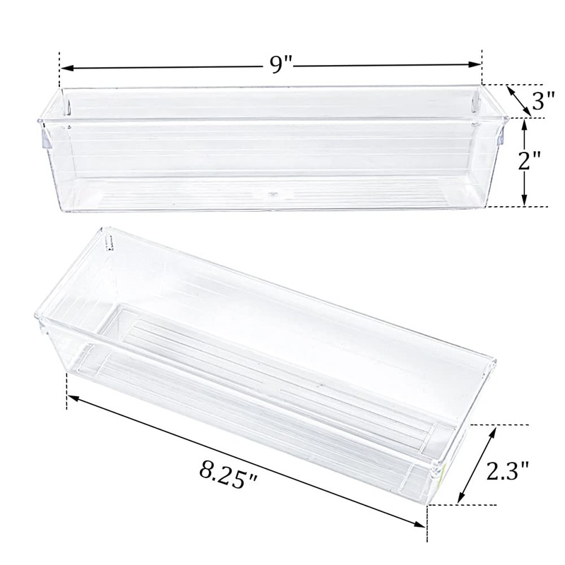 Kingrol 12 Pack Clear Drawer Organizers, 9 x 3 x