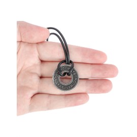 HAQUIL Viking Runes Necklace, Norse Runic Coin Talisman Pendant, Faux Leather Cord, Viking Jewelry Gift (AD)