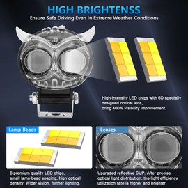 Motorcycle Driving Light, 30W 6000K/3000K/4500K Super Bright LED Spotlight Waterproof Fog Light for Motorcycles Cars, 1 Pack