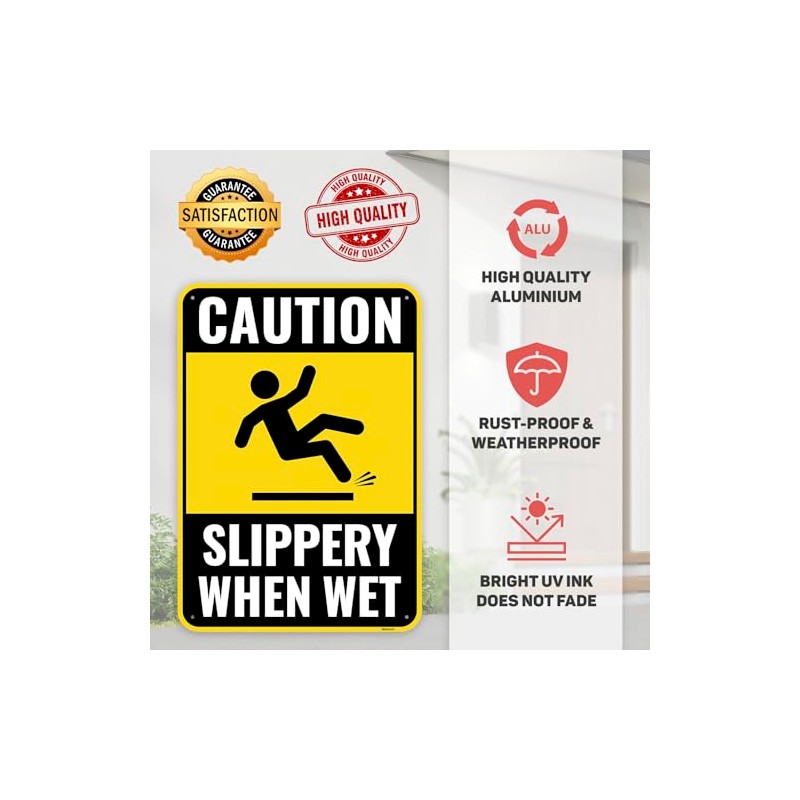 2PC Caution Slippery When Wet Sign, 10 x 7 Inches