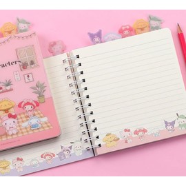Cute Kitty Melody Ruled Spiral Notebook Diary Planner 6 x 6.5 In, 6 Dividers Index Tabs, About 90 Sheets (Purple)