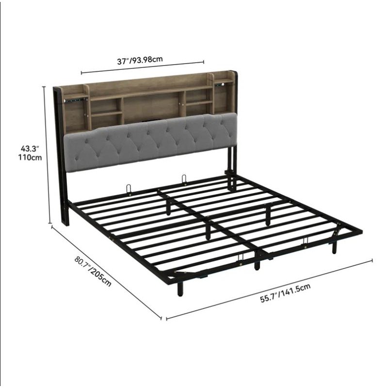YITAHOME Upholstered Platform Bed with Headboard Storage and LED Lights