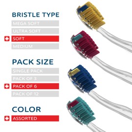 TELLO Adult Soft Ortho Toothbrush for Gentle Cleaning with Ergonomic Handle, Made in Switzerland, Colors Vary, 6-Pack