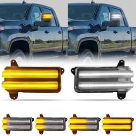 POPMOTORZ LED Side Mirror Marker Light Sequential Turn Signal Light For 2020-2023 Chevy Silverado GMC Sierra 2500 3500 Switchback White & Dynamic Amber Turn Signal Direction Indicator lamp Clear Lens