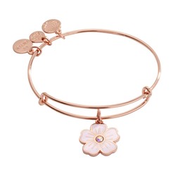 Alex and Ani Pink Pansy and Crystal Bangle Bracelet, Shiny Rose Gold Finish, 2 to 3.5 in