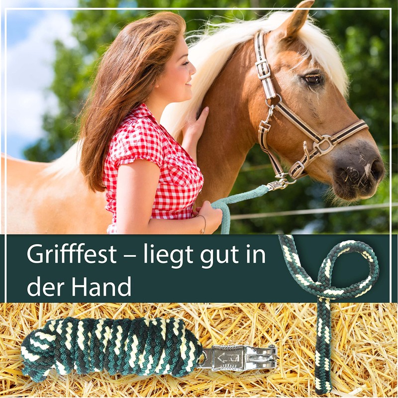 Pferdelinis Horse LEASH, 2 m, Dark Green/Black/Cream, with Sturdy Panic