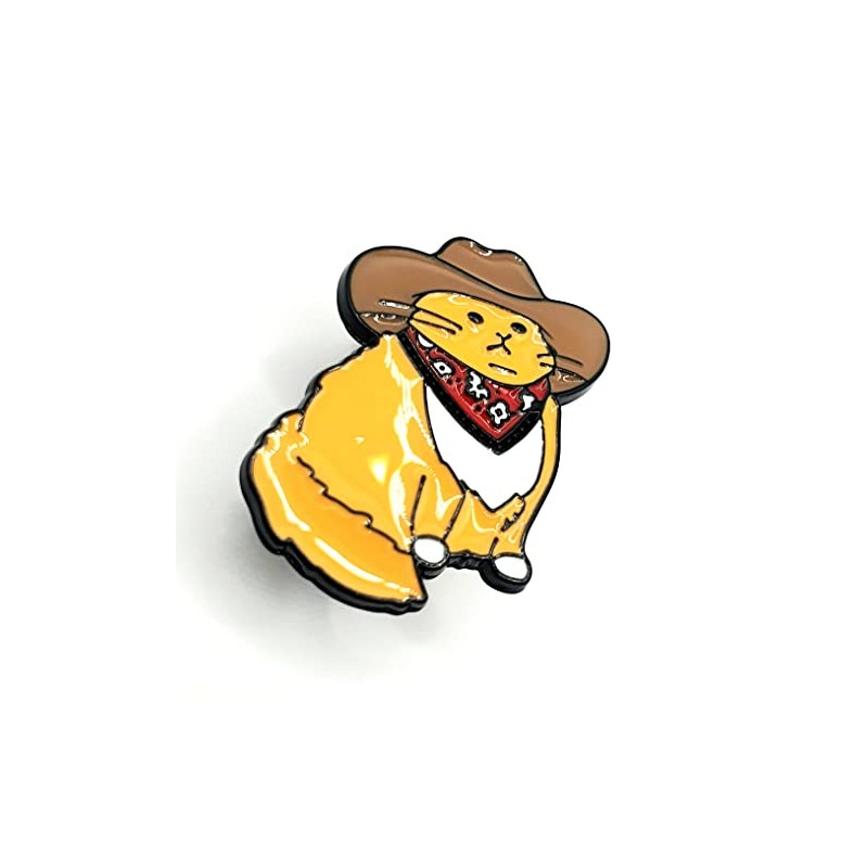 Cowboy Hat Cat Kitty Cute Orange Metal Enamel Pin Badge