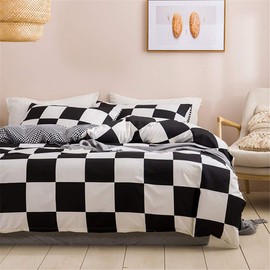Manfei Plaid Duvet Cover Set Twin Size Black and White Grid Print Bedding Set 2pcs for Kids Boys Teens Room Decor, Geometric Checkered Comforter Cover Modern Style Quilt Cover with 1 Pillowcase