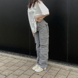 Viatabuna Viatabuna High Waisted Cargo Pants for Women Baggy Y2k Straight Wide Leg Pants with Pockets Streetwear A-Grey