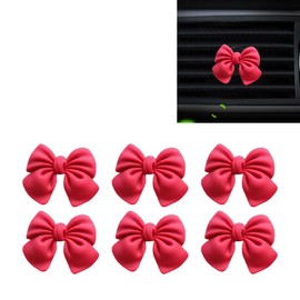 Car Interior Bow Decorations Set, 6 Pieces, Aesthetic Accessories for Women, Red
