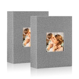 Lanpn Photo Albums 7x5 Pockets, Linen Slip in Top Loading Photo Album Holds 100 Portrait 13x18cm Pictures (Grey, 2 Packs)
