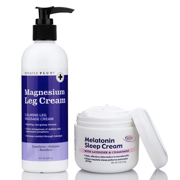 Miracle Plus Melatonin Night Cream Skin Care With Lavender & Chamomile + Magnesium Leg Cream, Massage Topical Night Body Lotion Into Skin To Help Promote Better Rest, (2-Pack)