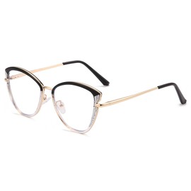 Cyxus Women's Blue Light Filter Glasses with Cat's Eye Fashion Glasses Without Prescription UV400 8171, 02-half-frame black