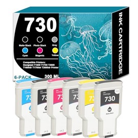 Cartuchos de tinta 730 de alta capacidad de 10.1 fl oz, paquete de 6 cartuchos de tinta P2V68A P2V69A P2V70A P2V71A P2V72A P2V73A para cartuchos de tinta de impresora DesignJet T1600 T1700 T2600