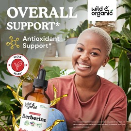 Wild & Organic Berberine Drops 500mg - Liquid Berberine Supplement HCL for Overall Support - Pure Extract Tincture - Vegan, Alcohol & Sugar-Free - 4 fl oz