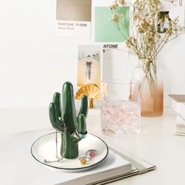 Titanape Green Cactus Ring Holder Trinket Dish for Earrings Bracelets Necklace Organizer, Gifts for Women Birthday Wedding Engagement Christmas, Cactus Gifts for Room Decor