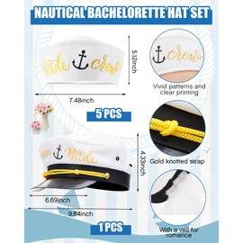 6 Sets Nautical Bridal Shower Hat Set - Women's Bride Captain Hat with Veil, Crew Sailor Hat, Fanny Pack, Heart Sunglasses for Bachelorette Party Boat Supplies