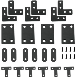 CHENJIN 22PCS Black Stainless Steel Bracket Kit with 70 Screws Right Angle Corner Braces Angle Iron Shelf Brackets L-Shaped Corner Brackets Hardware Supports for DIY Furniture Woodworking Projects