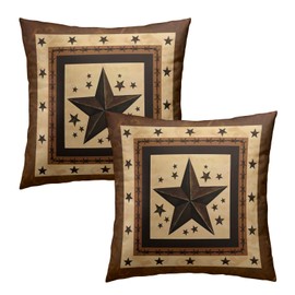 Imiss Western Texas Star Throw Pillow Covers Set of 2 Brown Decorative Pillow Cover Rustic Western Style Retro Cushion 18x18 Inch for Outdoor Sofa Bedroom