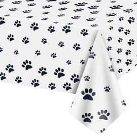 137 x 274 cm Dog Paw Print Tablecloth Jungle Animal Print Plastic Tablecloth for Animal Safari Theme Party Decorations, Rectangular Tablecloth for Jungle Safari Birthday Party Accessories