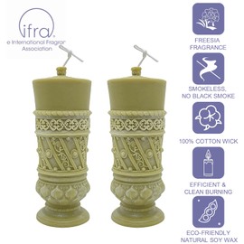 Tonttu Dripless Green Pillar Candle-Hand Poured Freesia Scented Pillar Candle,Soy Wax Candle,70 Hours Burning Time,Vintage Baroque Style, Luxury Candles for Home Decor,Birthday, Wedding,Gift