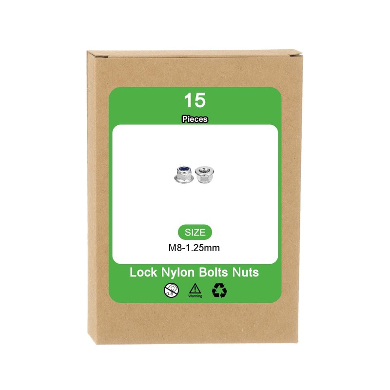 sourcing map M8x1.25mm Flange Nylon Insert Lock Nuts, 15Pcs 304