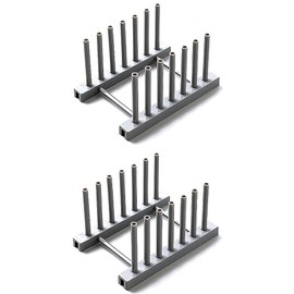 TopHomer 2 Stück Topf-Geschirrdeckel-Regal, ABS-Plattenständer, Topfdeckel-Organizer, Ständer, Abtropfgestell, Aufbewahrung, Schrank, Regal, Organizer, Grau
