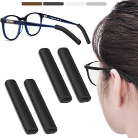 IYOOH 2 Pairs Silicone Glasses Ear Cushion, Eye Glasses Ear Grippers Anti Slip, Rubber Ear Pieces Non Slip, Soft Eyeglass Ear Cushions for Pain, Temple Sleeves Tips Ear Pads for Preventer (Black)