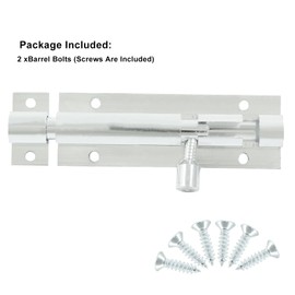 BokWin 2 Pcs 3 Inch Door Latch Lock Slide Bolt Solid Aluminium Door Barrel Bolts Latches Security Sliding Latch Lock with 12 Screws (Silver)