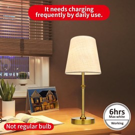 BLUEYE Cordless Table Lamps,Remote Control,5200mAh,No Flicker,2700K-6000K,Rechargeable Bulb,50W Equivalent,Retro Style,Fabric Shade,Battery Operated Ambient Light for Bedside,Hallway,Restaurant,Gold