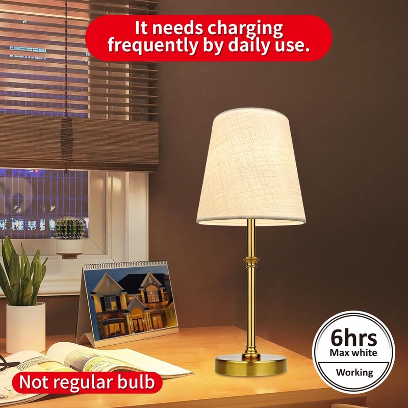 BLUEYE Cordless Table Lamps,Remote Control,5200mAh,No Flicker,2700K-6000K,Rechargeable Bulb,50W Equivalent,Retro Style,Fabric Shade,Battery