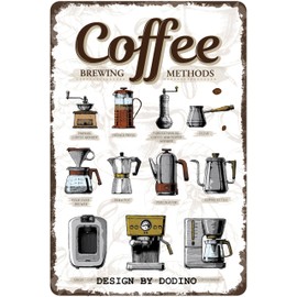 DODINO 20 x 30 cm Tin Signs Coffee Brewing Methods, Decorative Home Accessory, Decorative Vintage Kitchen Coffee Fans Gift Idea