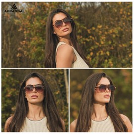 Appassal Retro Aviator Sunglasses Womens Men Vintage Double Bridge Square Sun Glasses AP3722,Black/Grey