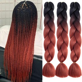 Xtrend 3 Packs 24 Inch Ombre Jumbo Braiding Hair for Twist Box Braiding Hair Kanekalon Braiding Hair High Temperature Synthetic Braiding Hair for Women (3 Packs, Black/Copper Red#)