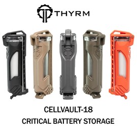 Thyrm CellVault-18 Rechargeable Battery Storage (Rescue Orange), Waterproof, for 18650, 18350, CR123 Flashlight Batteries, Made in USA