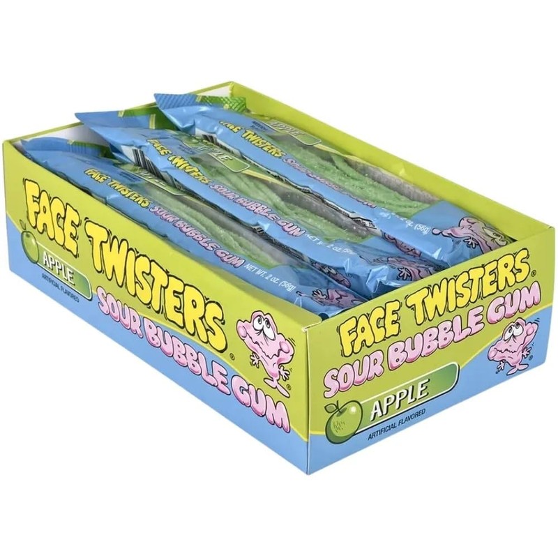 Face Twisters Sour Bubble Gum Straws, Green Apple, 2 Ounce