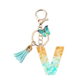 TRAVELKNOT Keychain Letter Butterfly Tassel Women Purse Backpack Decoration Personality, blue