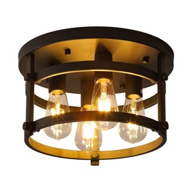 Yenigy 4-Light Retro Farmhouse Flush Mount Round Vintage Metal Ceiling Light Fixtures, Rustic Ceiling Lamp for Kitchen Island Hallway Entryway Bedroom Dining Room, E26 Bulbs, 13.78"