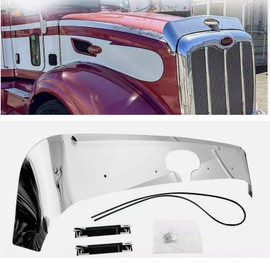 BST BSSP 430 Stainless Steel Front Hood Shield Bug Deflector Compatible with 2006+ Peterbilt 384/386 Truck,Bug Deflector, Bug Shield, Hood Protector Custom Fit Shield