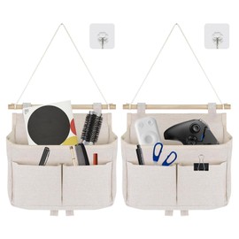 DOWNDRIFT Pack of 2 Hanging Bags, Hanging Bag Wall, Hanging Storage Bag, 3 Compartments with Sticky Hooks, Linen Storage Organiser for Home, Office, Bathroom, Hallway, Children's Room