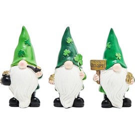 St. Patrick's Day Decorative Gnomes, Irish Shamrock Design, Set of 3, Green
