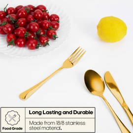 Travel Utensils with Case, Quatish Portable Silverware Set for Work, Stainless Steel Reusable Travel Cutlery, Fork and Spoon Set for Camping, Picnic, Gadgets, Lunch Box for Men, Christmas Gift, Gold