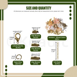 Keadic 430cs Bronze Ribbon Bracelet Making Assortment Set Contains 10/16/20MM Bookmark Pinch Crimp Ends, Open Jump Rings, Lobster Clasps and Chain Extenders, Jewelry Findings Supplies